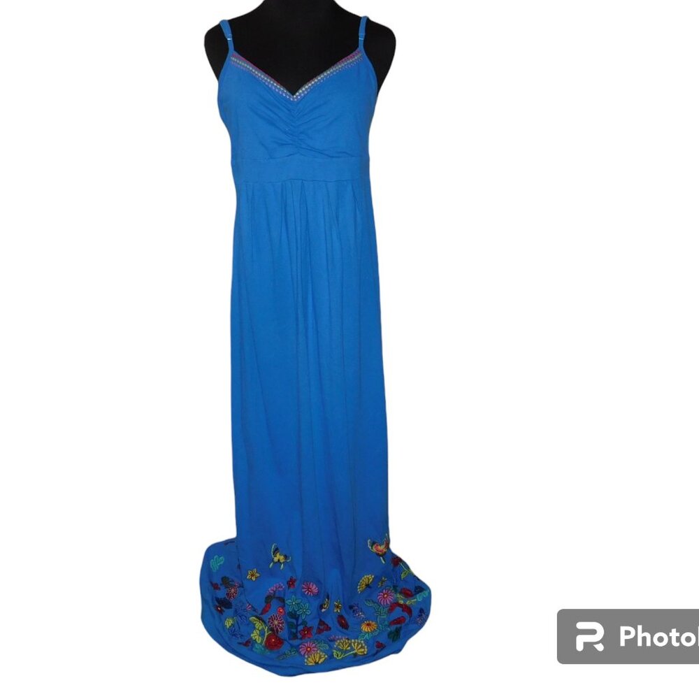 Johnny Was JW Los Angeles Embroidered Butterfly & Flowers Maxi Dress Size Large